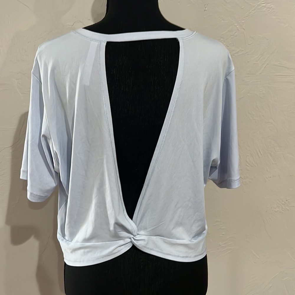 Fabletics Light Blue Open-Back Twist Crop Top